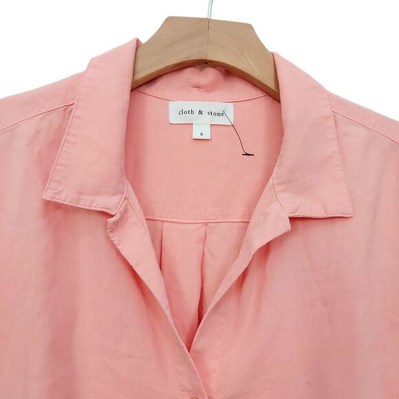 Anthropologie Cloth & Stone Tencel Blouse Shirt Womens Small Peach Button Up - Picture 3 of 11
